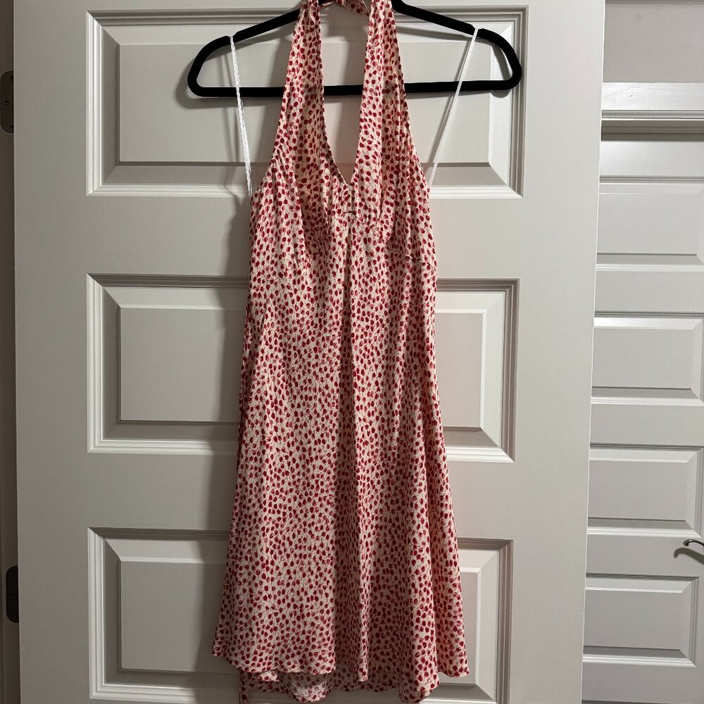 Reformation Cream and Red Floral Halter/Backless Mini Dress Sz M